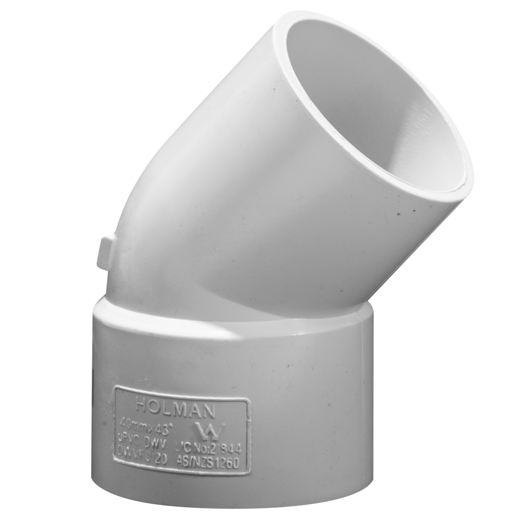 DWV PVC BEND PLAIN 40mm, 43º, M&F Holman Plumbing