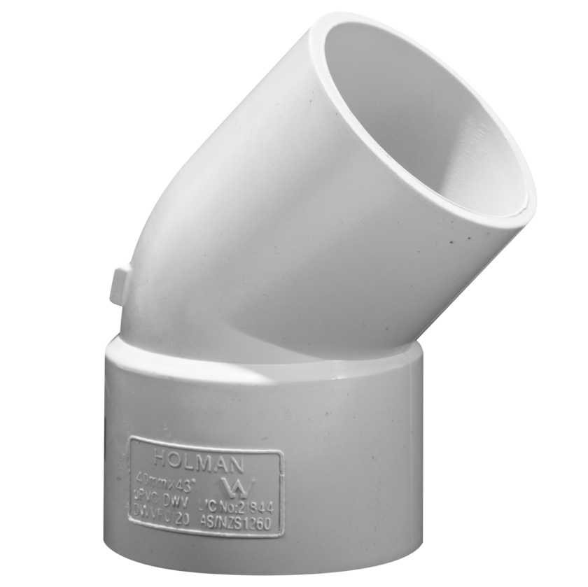 DWV PVC BEND PLAIN 40mm, 43º, M&F Holman Plumbing