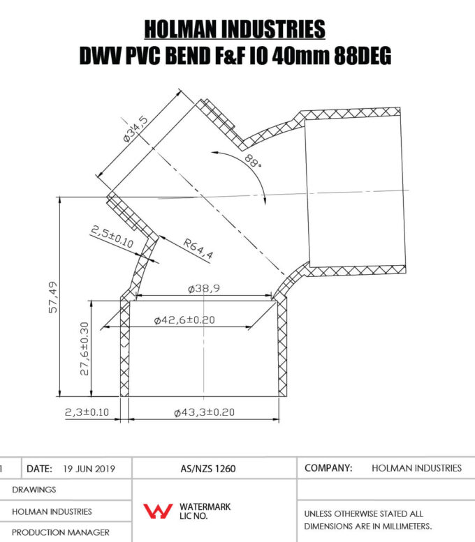 DWVF0032 DWV PVC BEND INSPECTION OUTLET Drawing