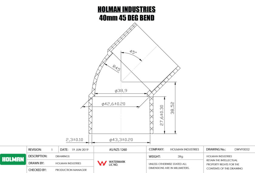 DWVF0052 DWV PVC BEND F&F PLAIN Drawing DWVF0052 DWV PVC BEND F&F PLAIN Drawing