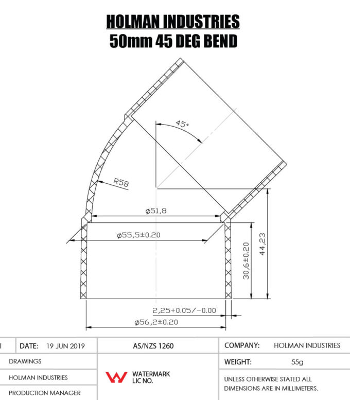 DWVF0058 DWV PVC BEND F&F PLAIN Drawing