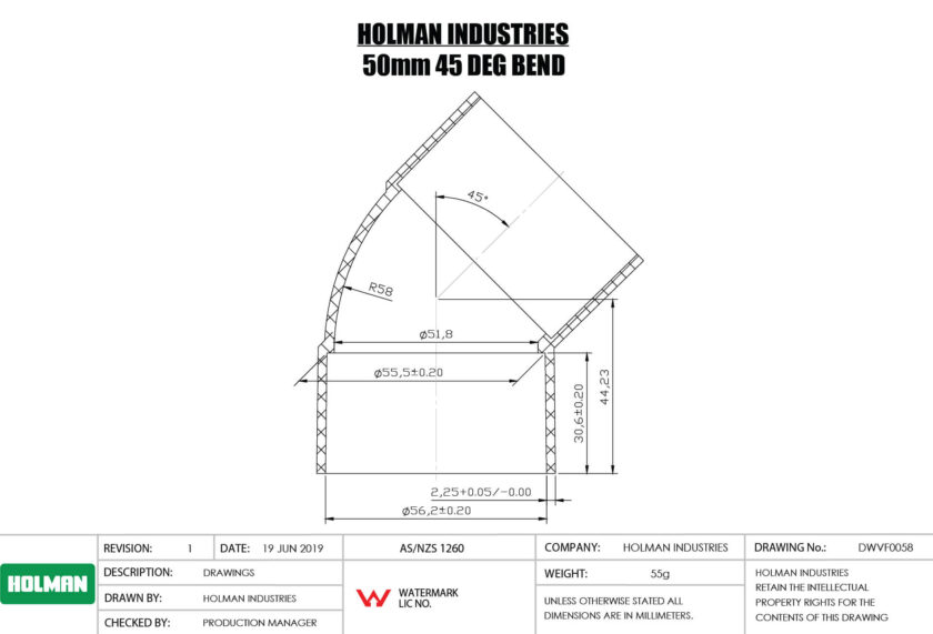 DWVF0058 DWV PVC BEND F&F PLAIN Drawing DWVF0058 DWV PVC BEND F&F PLAIN Drawing