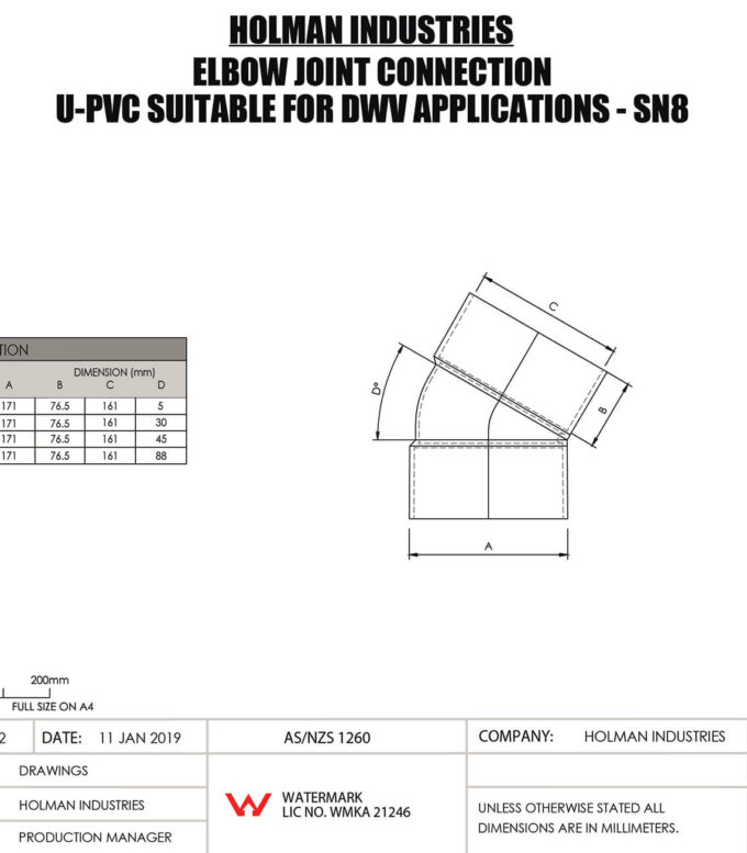 ELBMD150X45 DWV PVC BEND F&F PLAIN Drawing